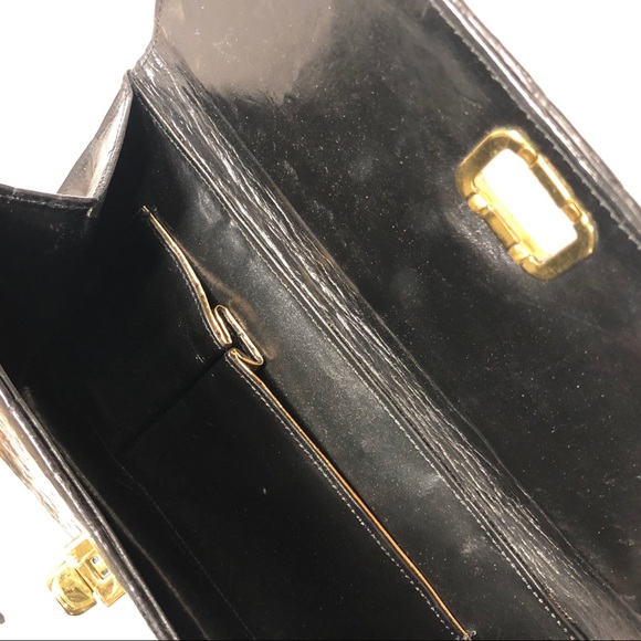 Chic clutch vintage croc embossed dual-sided gold clasps 9”x7” - Picture 7 of 11